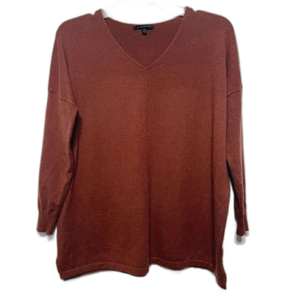 Staccato Sweater Tight Knit Long Sleeve V-Neck Rust Orange Soft Womens sz S / M